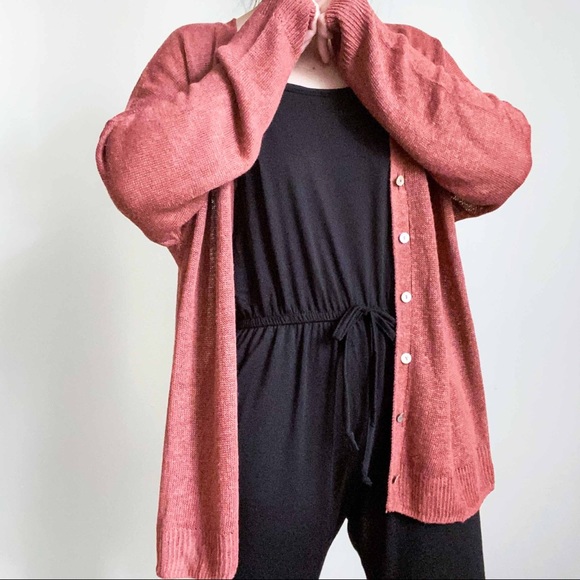 NWT oversized button linen cardigan in brick - Picture 3 of 10